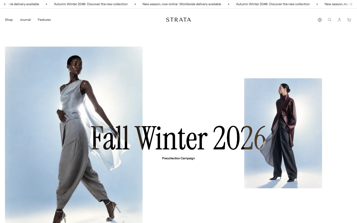 The top of the Lookbook page with the large sticky title Fall Winter 2026 over staggered fashion images.