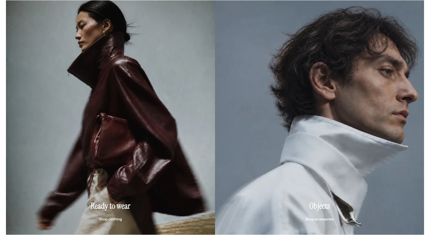 Two portrait banners side by side, labeled Ready to wear and Objects, with small captions in the lower corners.