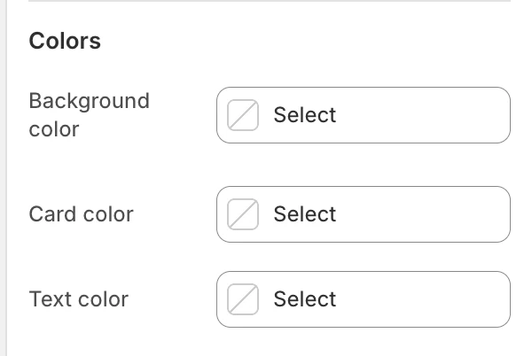 Featured blog carousel Colors settings in the Theme Editor: Background color, Card color, Text color.