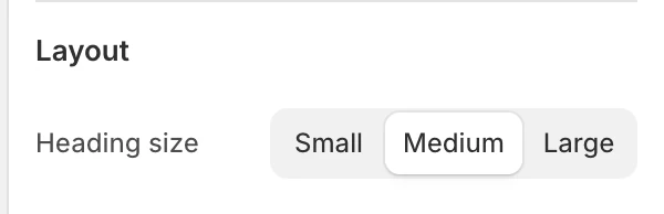 Featured blog carousel Layout settings in the Theme Editor: Heading size.