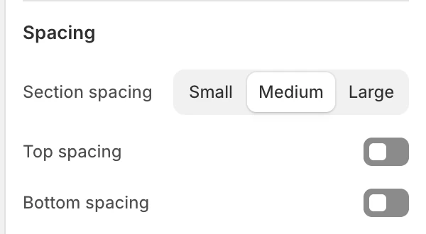 Promotion countdown Spacing settings in the Theme Editor: Section spacing, Top spacing, Bottom spacing.