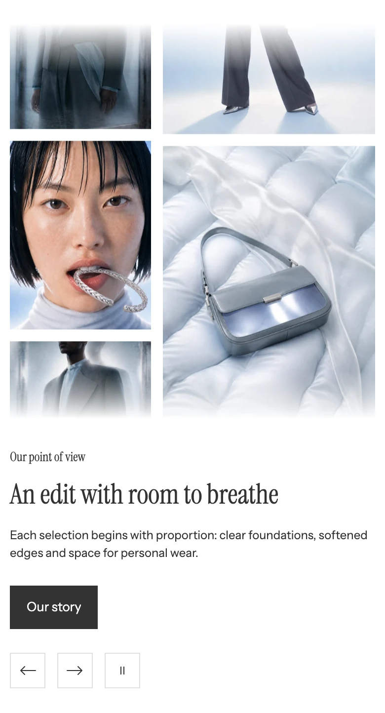 Scrolling columns on mobile with the moving images above the text group and controls.