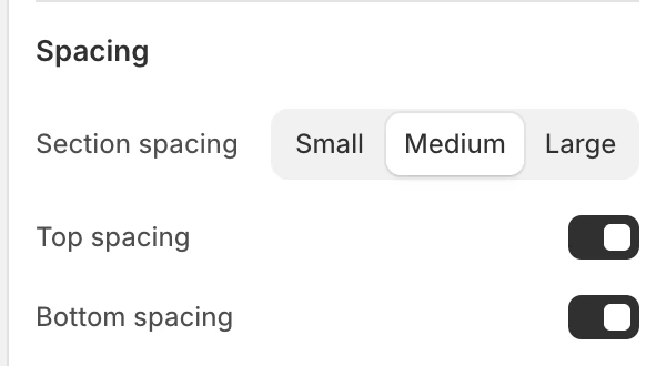 Logo carousel Spacing settings in the Theme Editor: Section spacing, Top spacing, Bottom spacing.