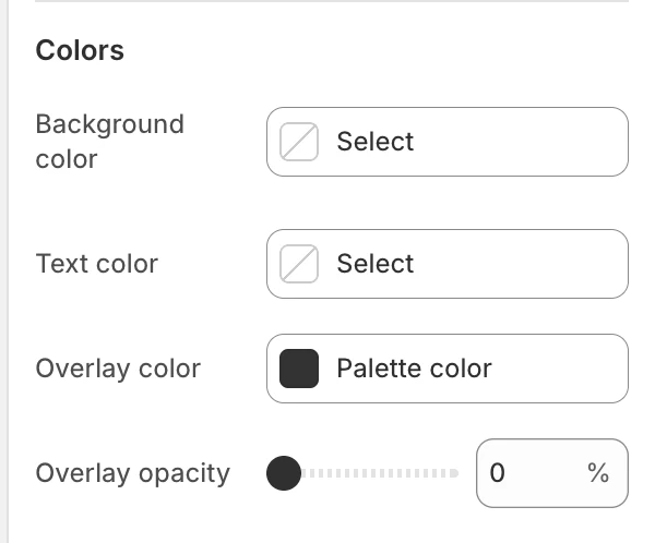 Video Colors settings in the Theme Editor: Background color, Text color, Overlay color, Overlay opacity.