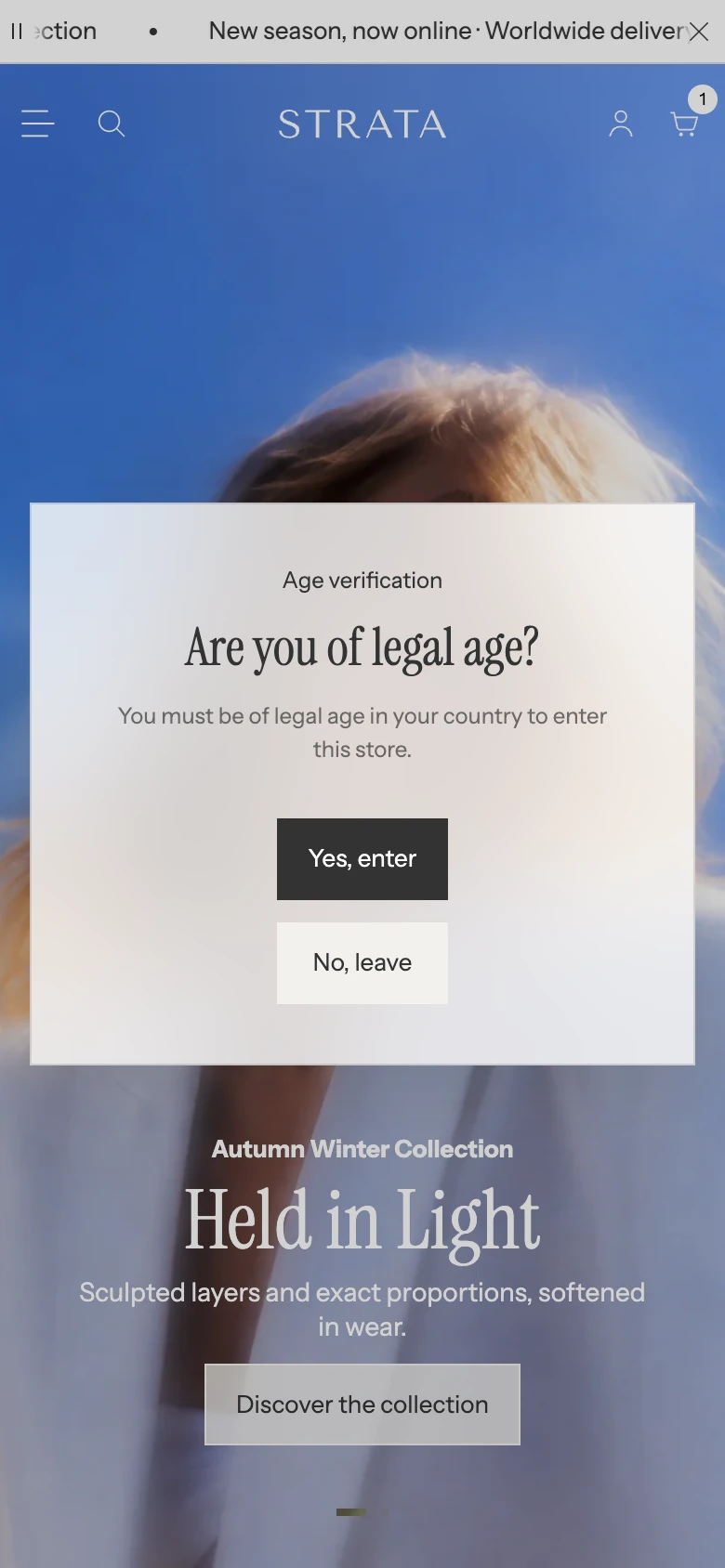 The age verification window on mobile with the two buttons stacked.