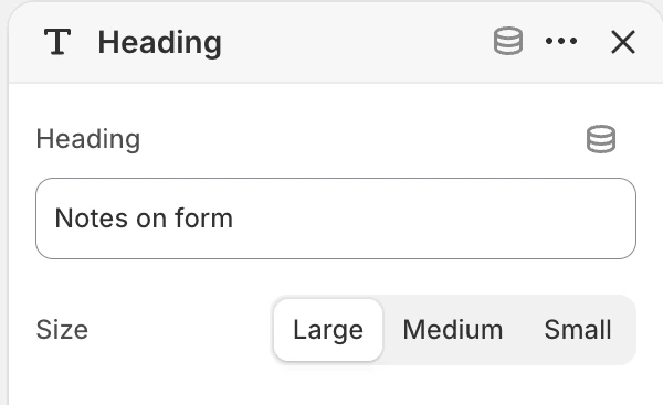 Heading block settings in the Theme Editor: Heading, Size.