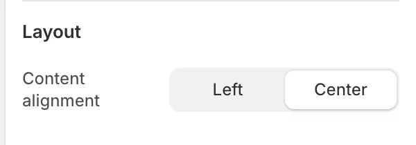 404 Layout settings in the Theme Editor: Content alignment.