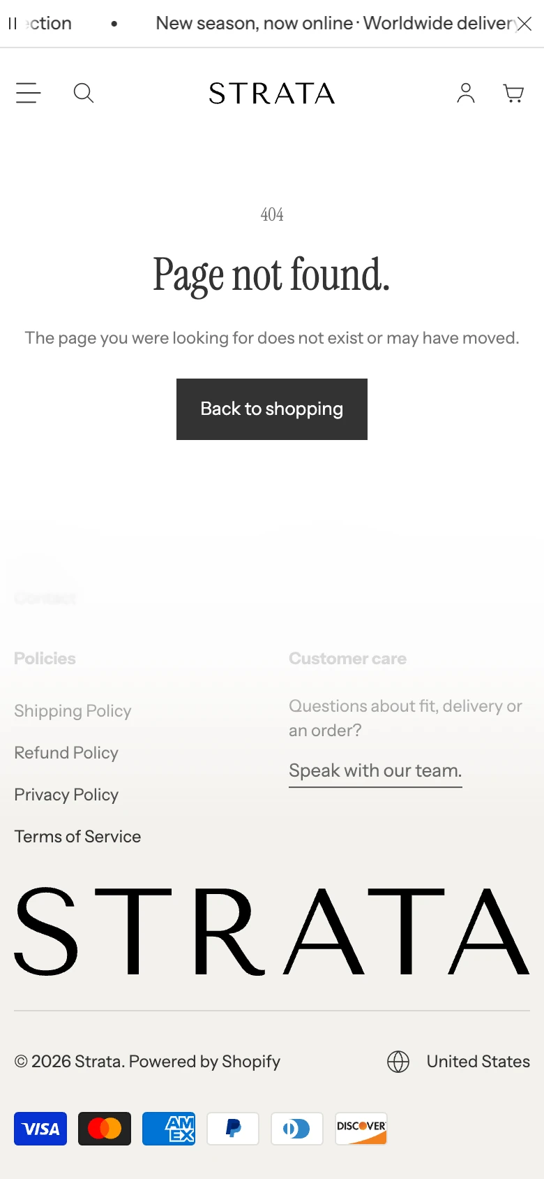The 404 page on mobile.