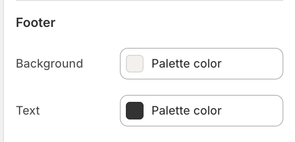 Colors Footer settings in the Theme Editor: Background, Text.